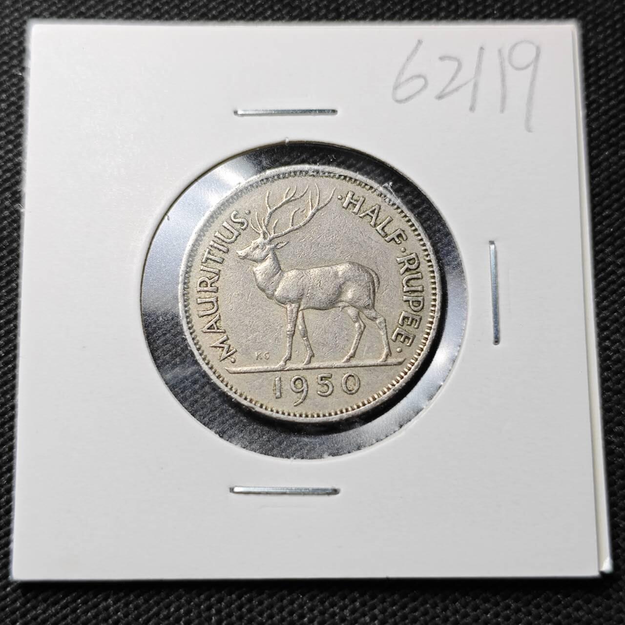 KK钱币收藏小铺  第362场  2月预留时间 周末发货  1950英属毛里求斯1/2卢比