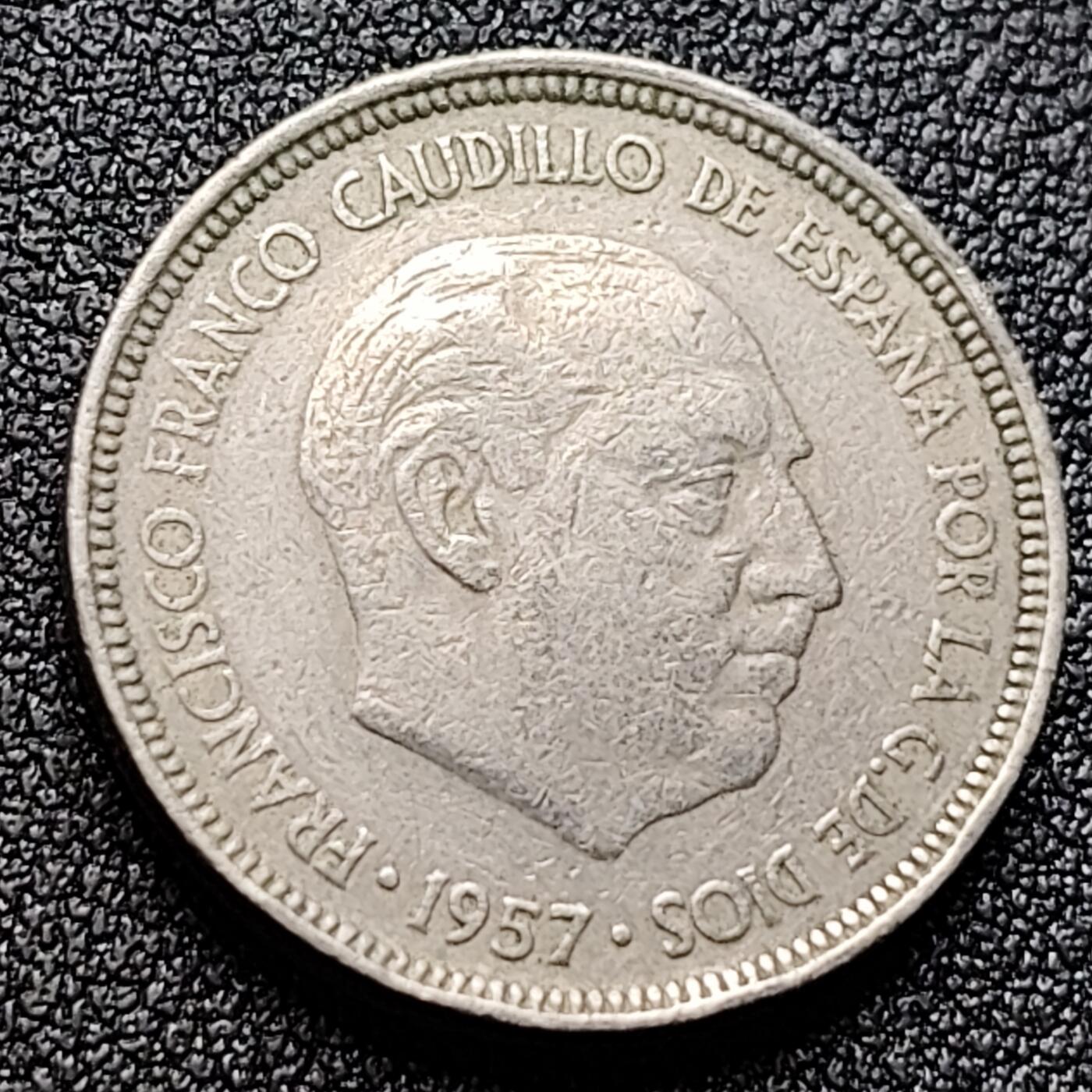 泉币菌-第121场-精品福利场 西班牙5比塞塔 鹰 独裁者佛朗哥 卡洛斯一世铜镍币23mm