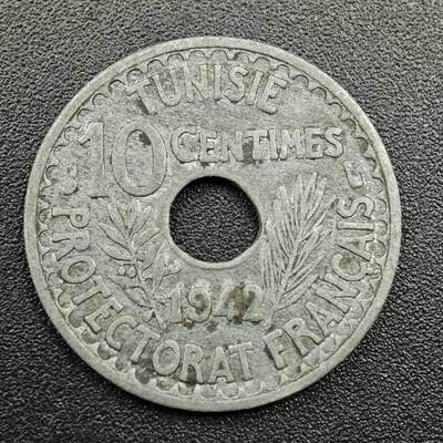 【淘币小摊】实时拍第七百八十一拍   散币场   满百包邮可预留二周 每周一统一发货   - 突尼斯1942年10分锌币