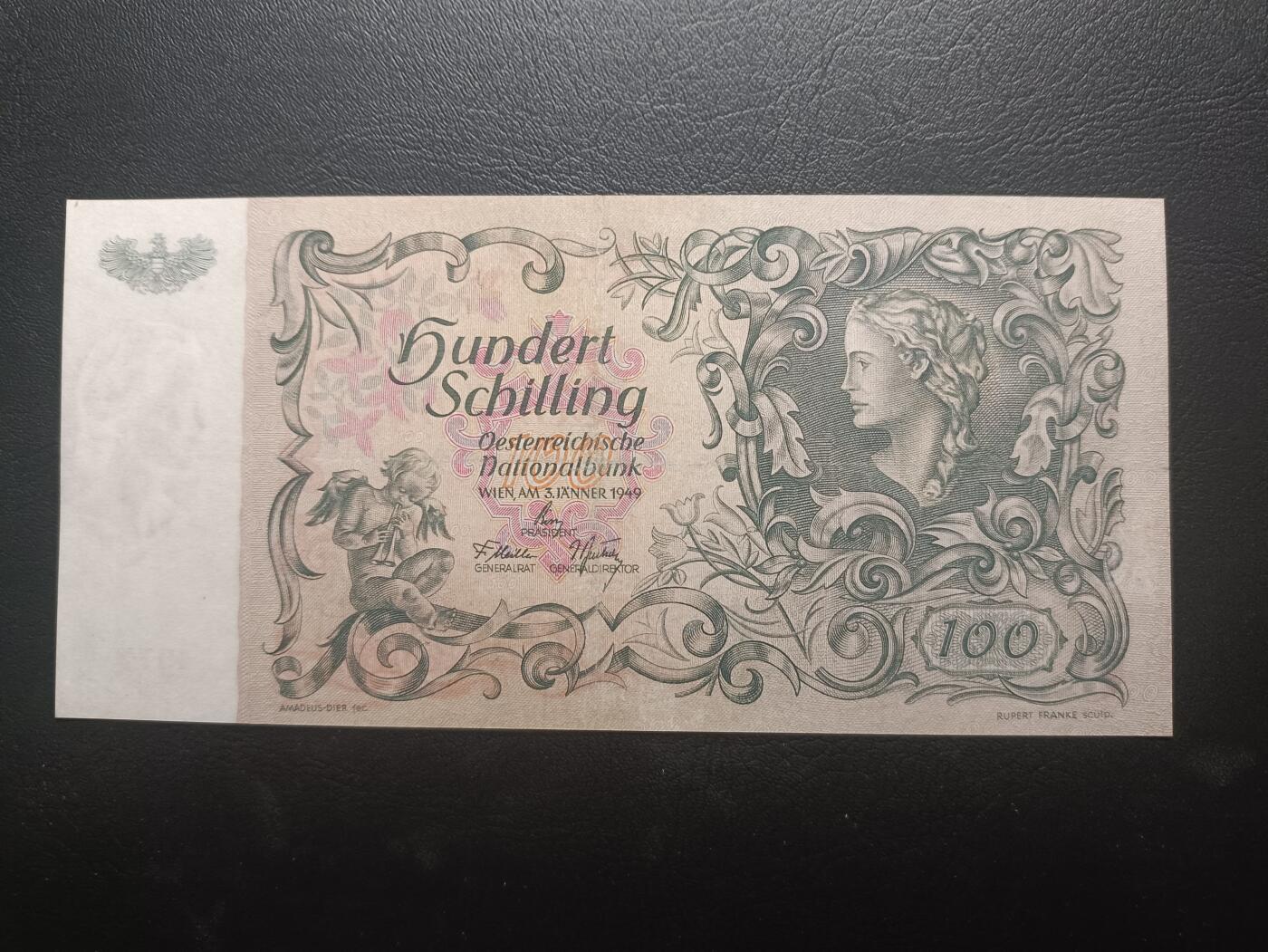 2025十一月第一期，总199期 奥地利1949年100先令流通好品XF，战后早期稀有品种，女性肖像和美人鱼
