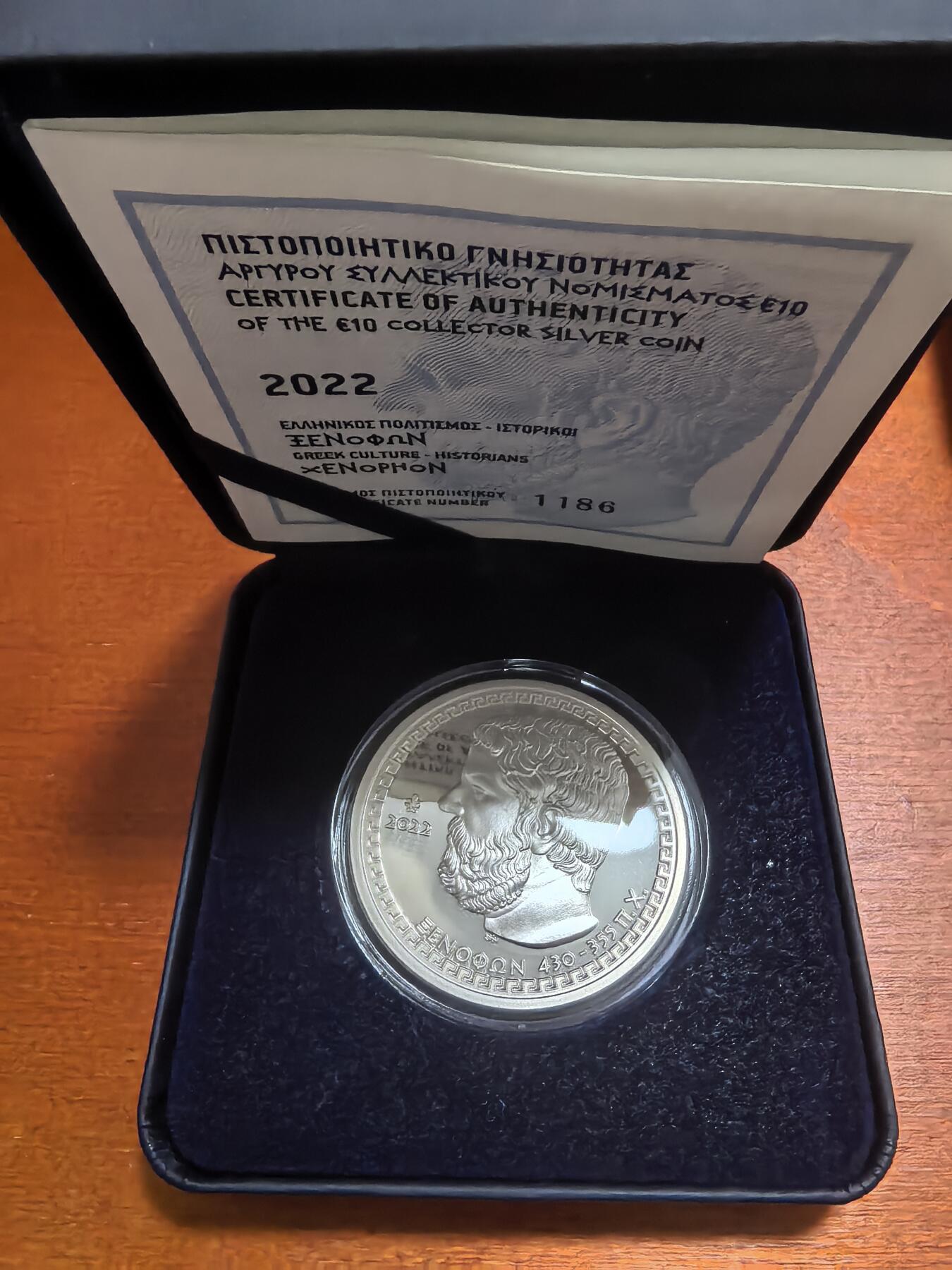 长老汇蛇年精选第六十九场拍卖 2022希腊色诺芬10欧元精制银币，34.1克925银，盒证全，1500枚