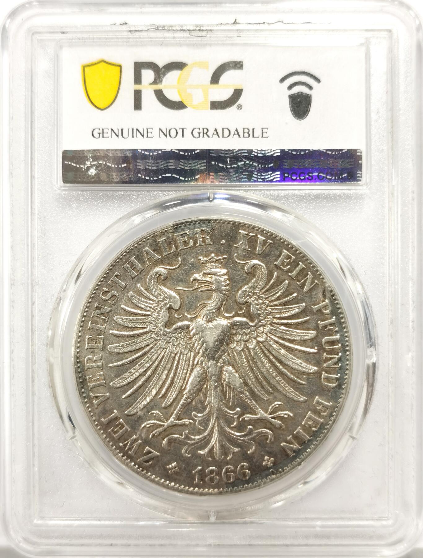 博洋堂世界钱币拍卖第144期（全场包邮） PCGS XF 德国法兰克福1866年少女2泰勒大银币