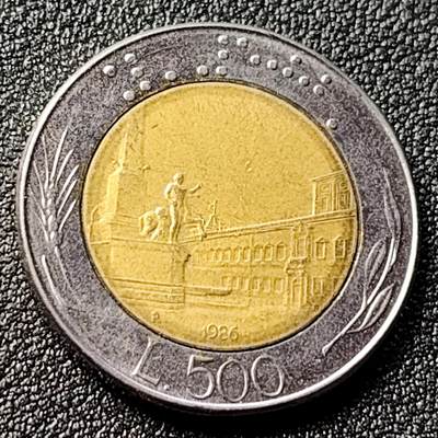 泉币菌-第120场-精品福利场 - 世界首枚双色币 意大利1986年500里拉 罗马建筑雕像 广场 25.8mm