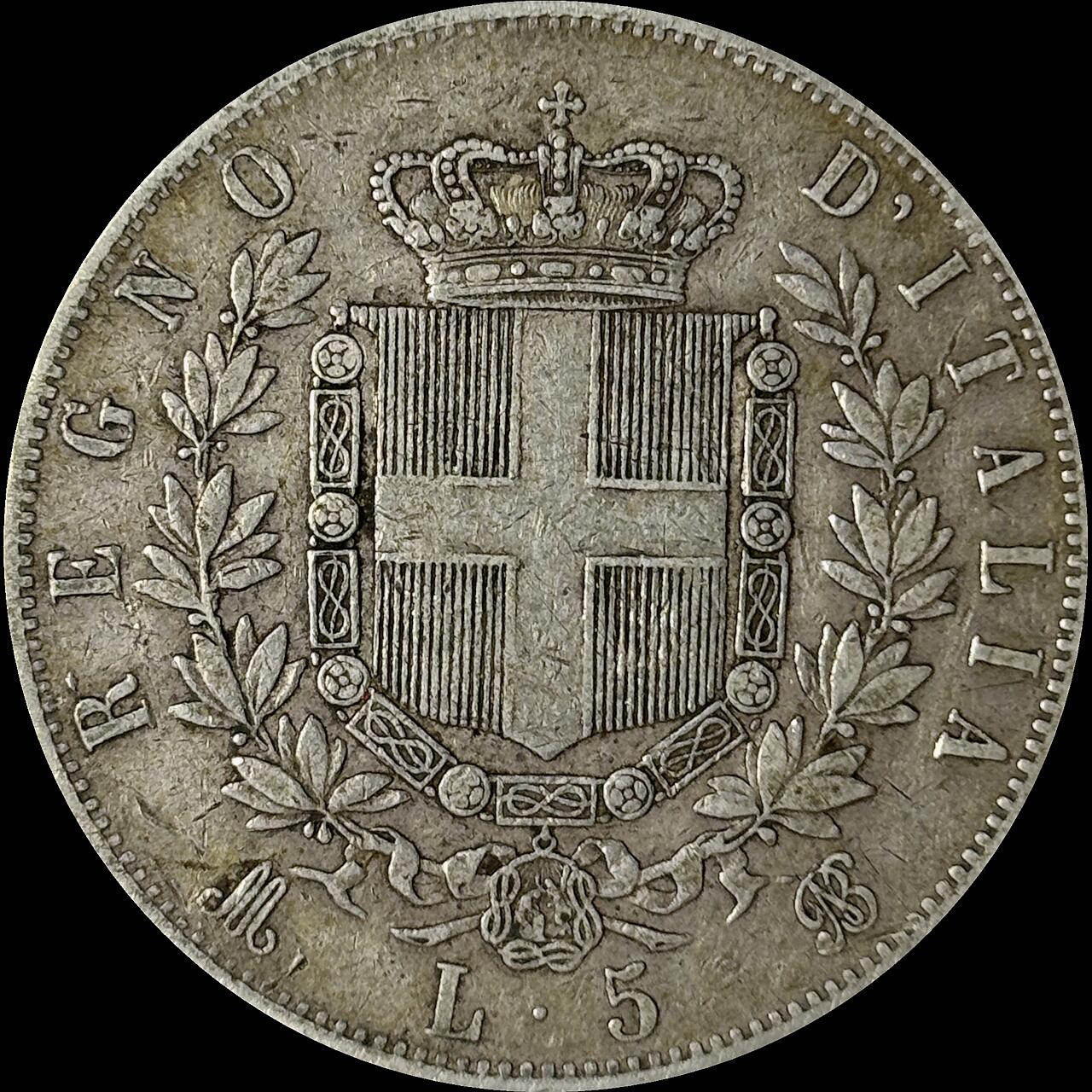 【雨安】【世界币章112-113期】周五/周六 两场连拍 2025-10-31 周五 19:30 保真 8秒倒数自动落锤 高效拍卖  [裸币各国] Italy 意大利 5里拉 1874年 埃马努埃莱二世