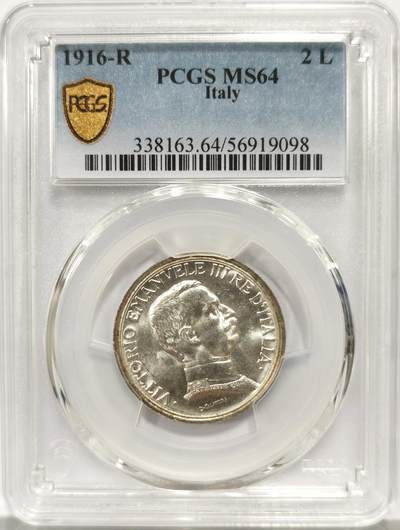 博洋堂世界钱币拍卖第144期（全场包邮） - PCGS MS64 意大利1916年马车2里拉银币