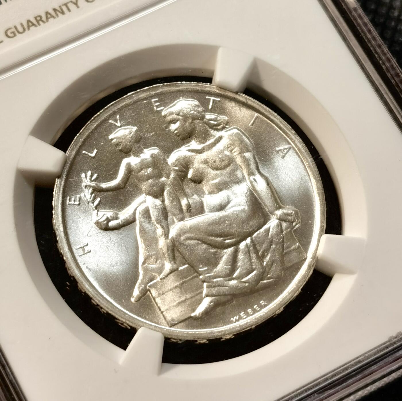 甄臻铺-世界币章拍卖（第37期），送拍享返佣金等优惠多多 NGC-MS65 瑞士 1948年B 宪法一百周年纪念 5法郎银币 柔和原光