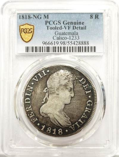 博洋堂世界钱币拍卖第144期（全场包邮） - PCGS VF 西属危地马拉1818年费迪南七世双柱银币，远比墨西哥、秘鲁双柱要少