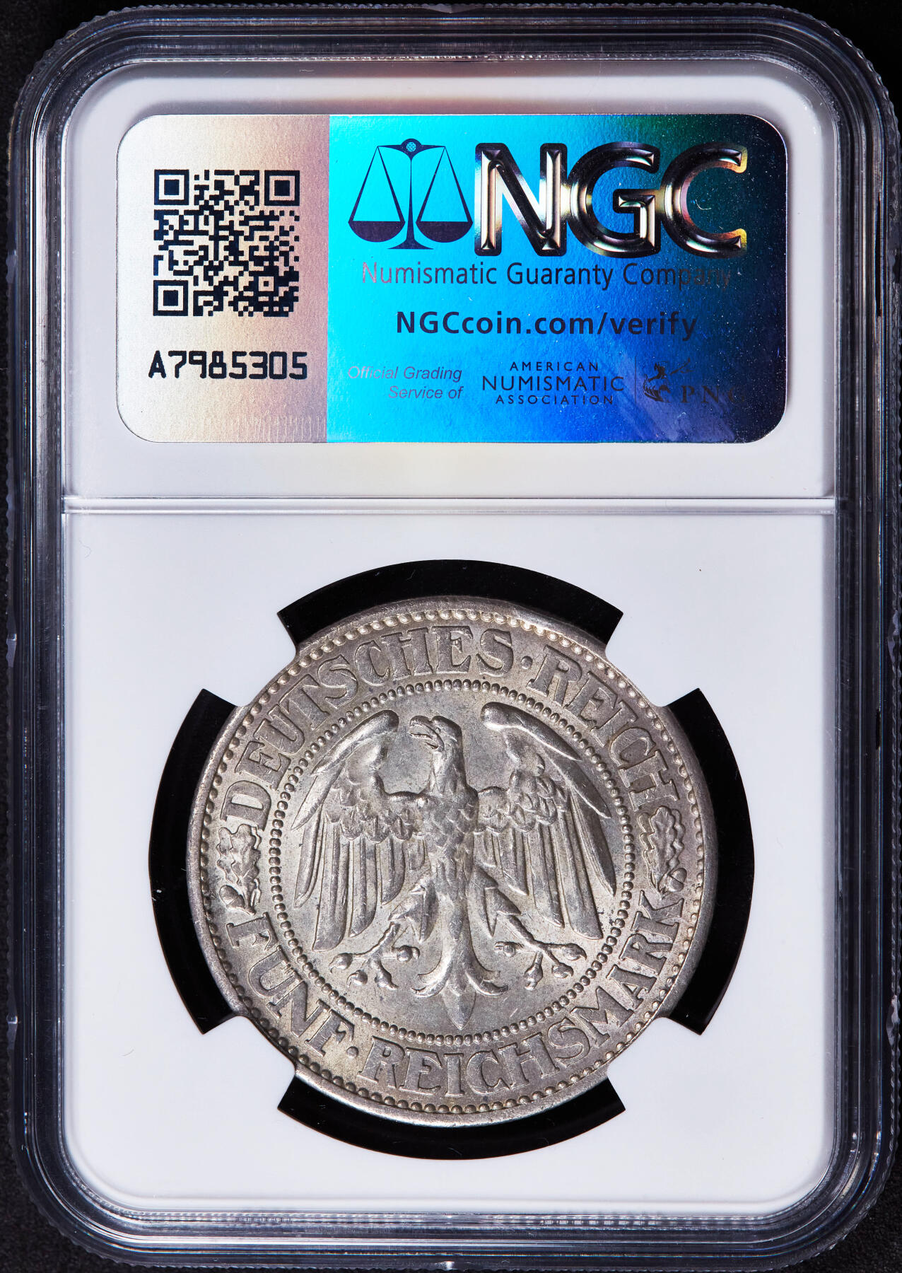 【俄甄集藏】2025年(044)11-12星期三晚 19:30 全场包邮 德国魏玛1932年F版橡树5马克大银币，NGC MS63，黄油包浆，原光品相