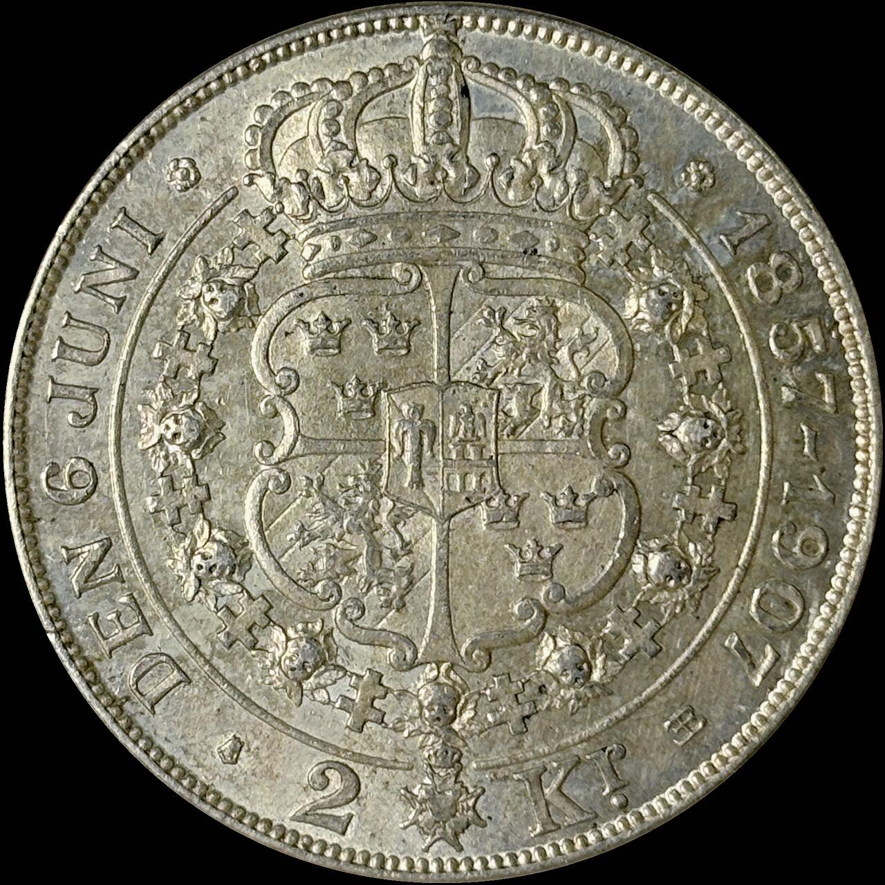 【雨安】【世界币章112-113期】周五/周六 两场连拍 2025-10-31 周五 19:30 保真 8秒倒数自动落锤 高效拍卖  [裸币各国] Sweden 瑞典 2克朗 1907年 金婚