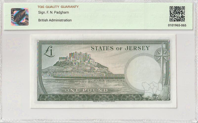 2025十一月第一期，总199期 泽西岛1963版1镑TQG50分，戎装女王和欧吉尔山城堡，早期旧币制品种