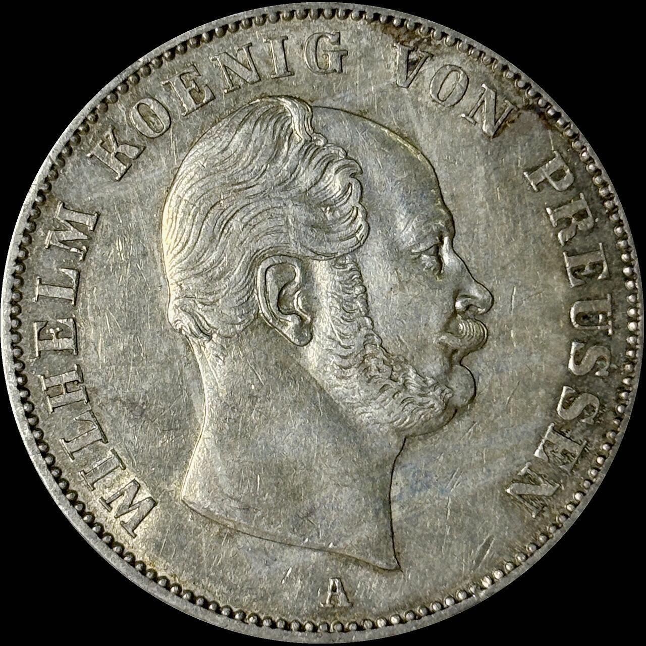 【雨安】【世界币章112-113期】周五/周六 两场连拍 2025-10-31 周五 19:30 保真 8秒倒数自动落锤 高效拍卖  [裸币德国] Germany 德国 德意志 1泰勒 Prussia普鲁士 Thun.266 KM#0489 (1861-1863) 威廉一世.鹰 1861年 原味近未带光