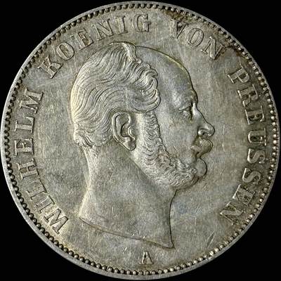 【雨安】【世界币章112-113期】周五/周六 两场连拍 2025-10-31 周五 19:30 保真 8秒倒数自动落锤 高效拍卖  - [裸币德国] Germany 德国 德意志 1泰勒 Prussia普鲁士 Thun.266 KM#0489 (1861-1863) 威廉一世.鹰 1861年 原味近未带光