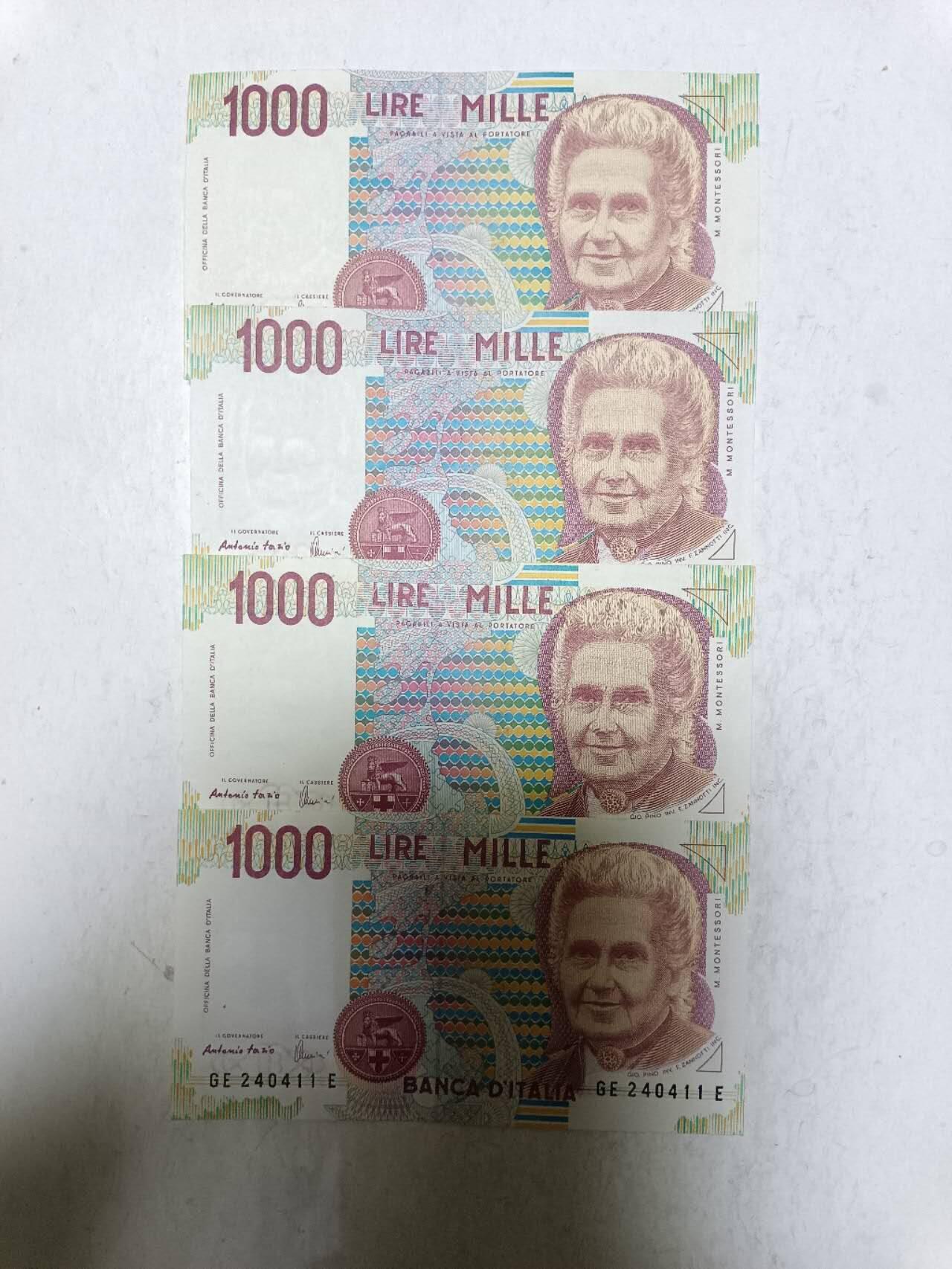 【20251103】非全新纸币第300场 意大利1000里拉4张纸币