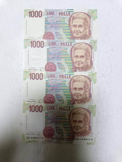 【20251103】非全新纸币第300场 - 意大利1000里拉4张纸币