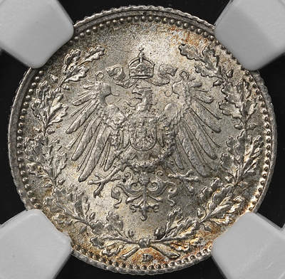 修遠堂世界钱币第九十一期 - NGC MS65 1915年德国1/2马克银币 D厂铭