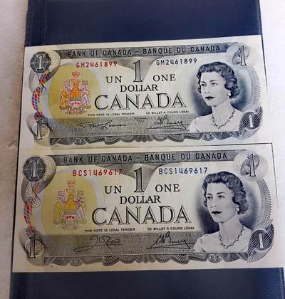 全新加拿大1973年1加元靓品纸币2枚一对 - 全新加拿大1973年1加元靓品纸币2枚一对