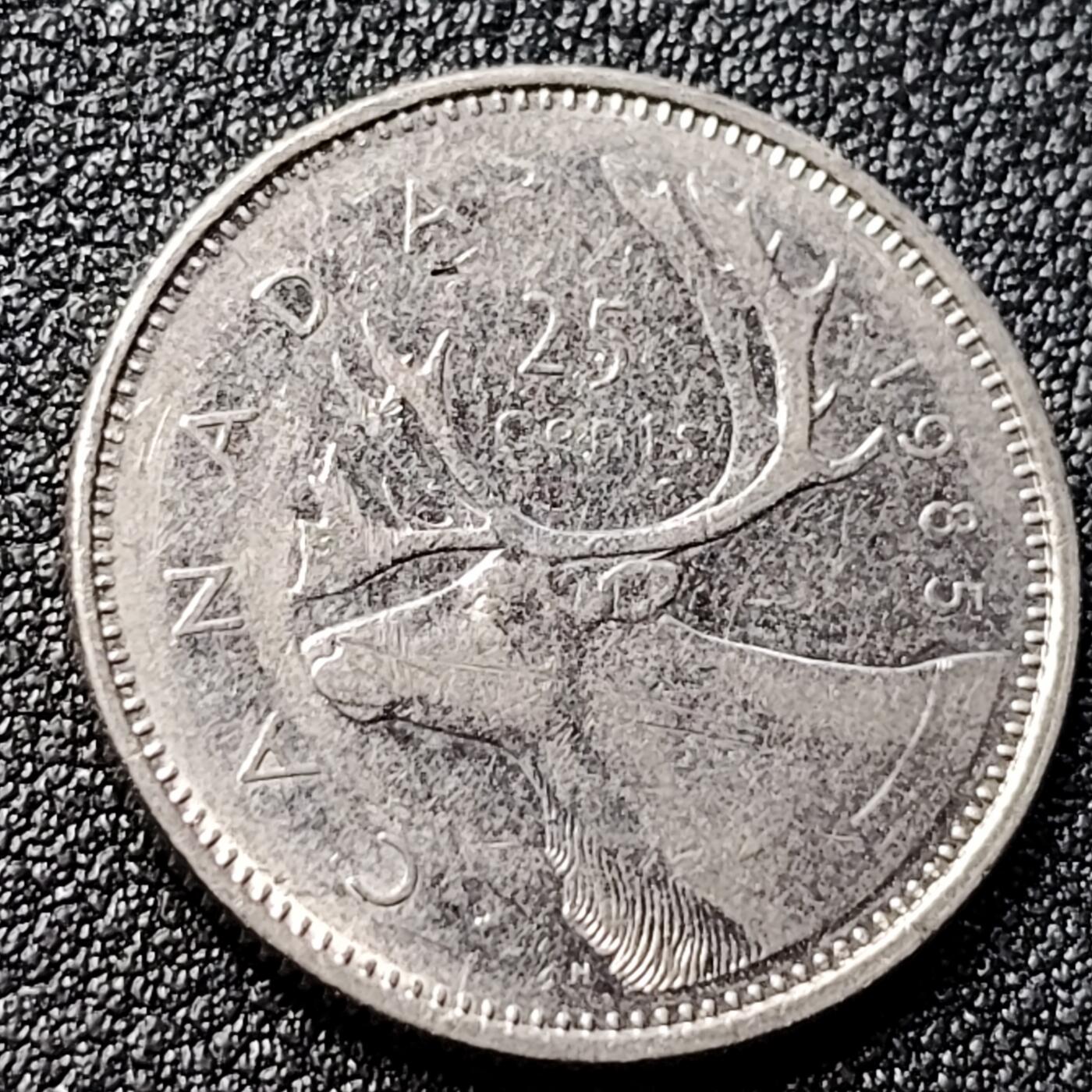 泉币菌-第120场-精品福利场 高币值 加拿大1985年1/4加拿大元 伊丽莎白二世 驯鹿 24mm