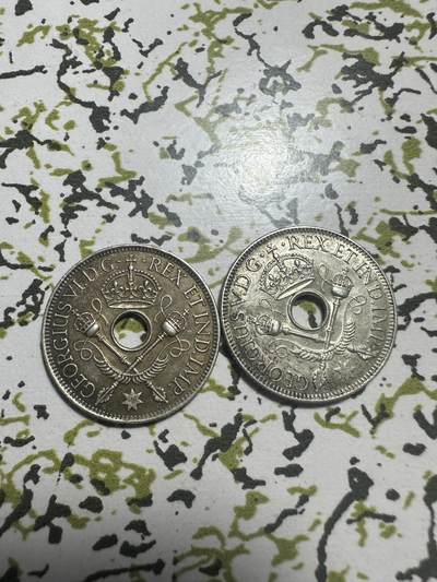 外国钱币，章 - 英属几内亚银币2枚，925银，10.8g