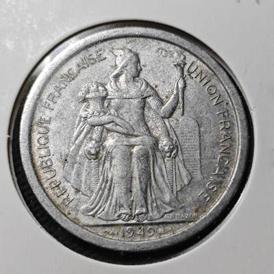 KK钱币收藏小铺  第361场  2月预留时间 周末发货 -  1949法属新喀里多尼亚2法郎