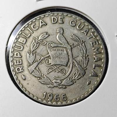 KK钱币收藏小铺  第361场  2月预留时间 周末发货 -  1966危地马拉25分 年份叠打?