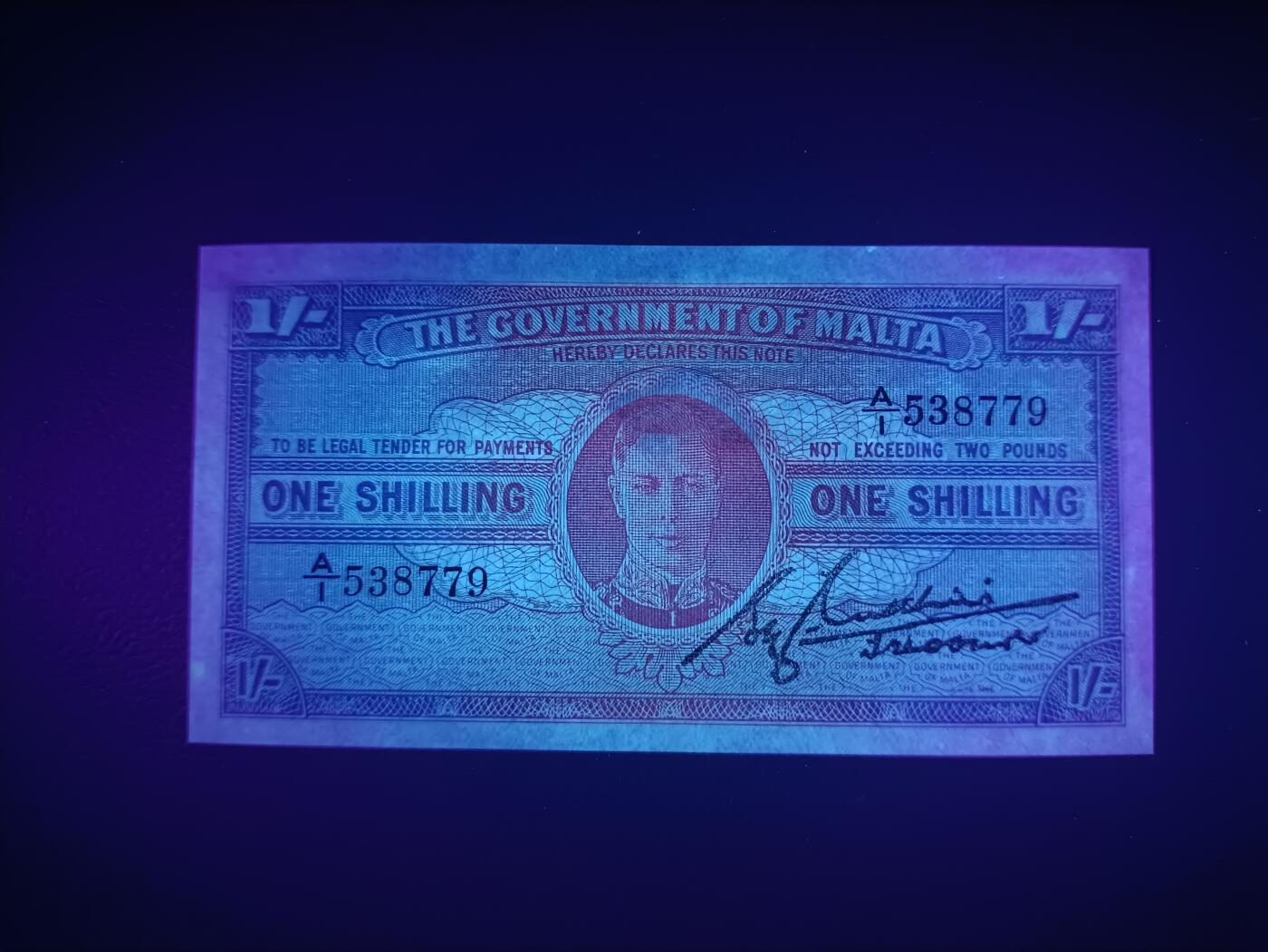 2025十一月第一期，总199期 英属马耳他1942版1先令UNC-背面微污首冠A/1，乔治六世国王，少见战时英属殖民地辅币品种