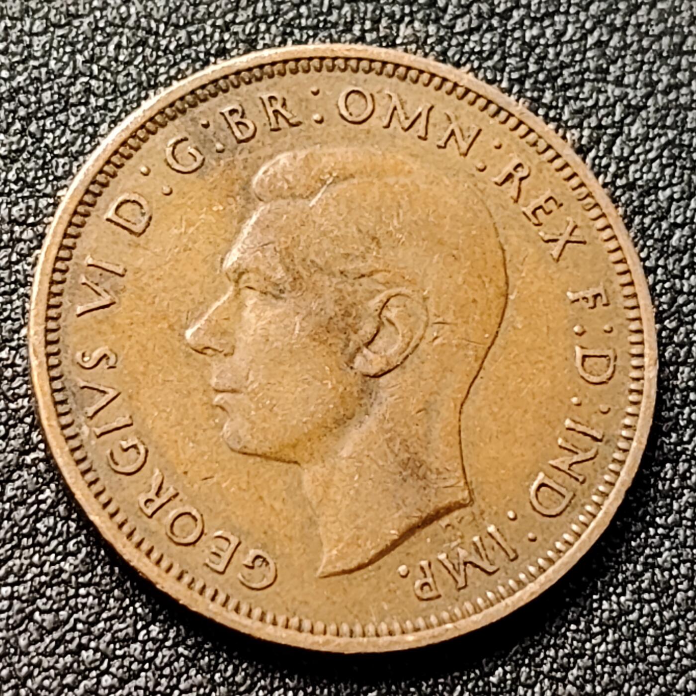 泉币菌-第120场-精品福利场 英国1943年1/2半便士 乔治六世 巧克力包浆 25.4mm