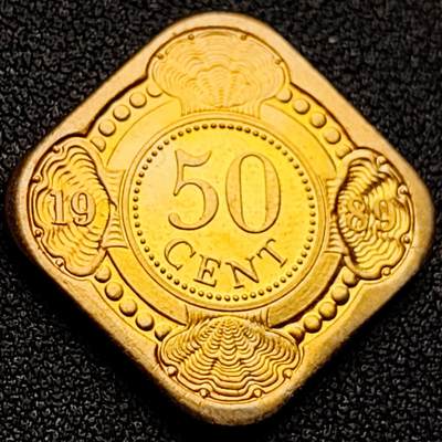 泉币菌-第121场-精品福利场 - 原光极美 荷属安的列斯1989年5分铜镍币 首年份方形菱形币 21.3MM 