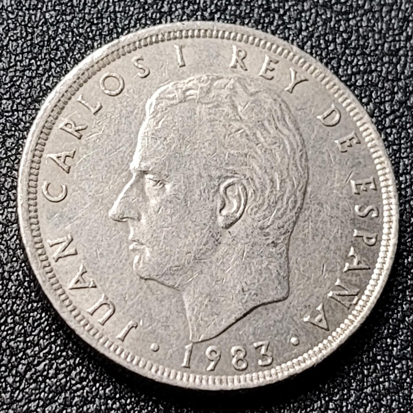 泉币菌-第120场-精品福利场 西班牙1983年25比萨塔 卡洛斯一世 铜镍币 26.5mm 