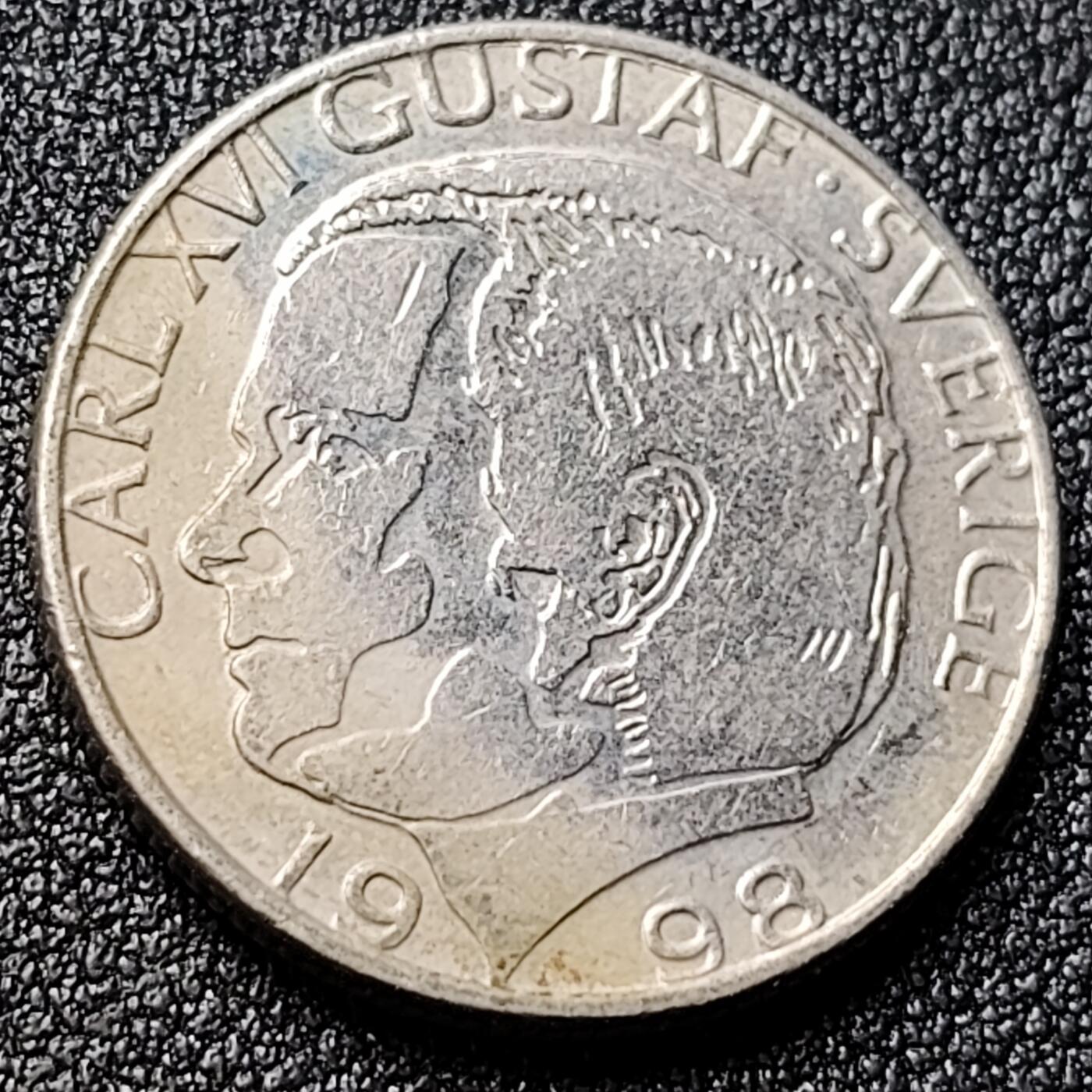 泉币菌-第120场-精品福利场 瑞典1998年1克朗铜镍币，卡尔十六世 古斯塔夫，25mm