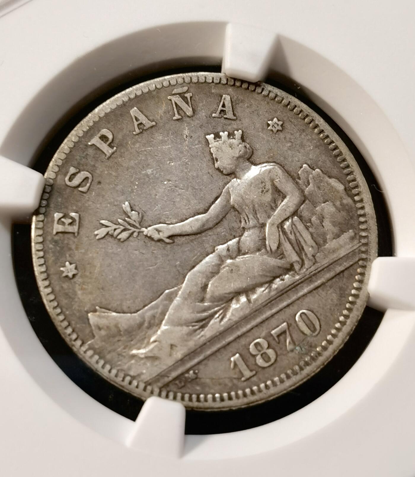 甄臻铺-世界币章拍卖（第37期），送拍享返佣金等优惠多多 NGC-XF40 西班牙 1870年（73） 拿花女神 2比塞塔