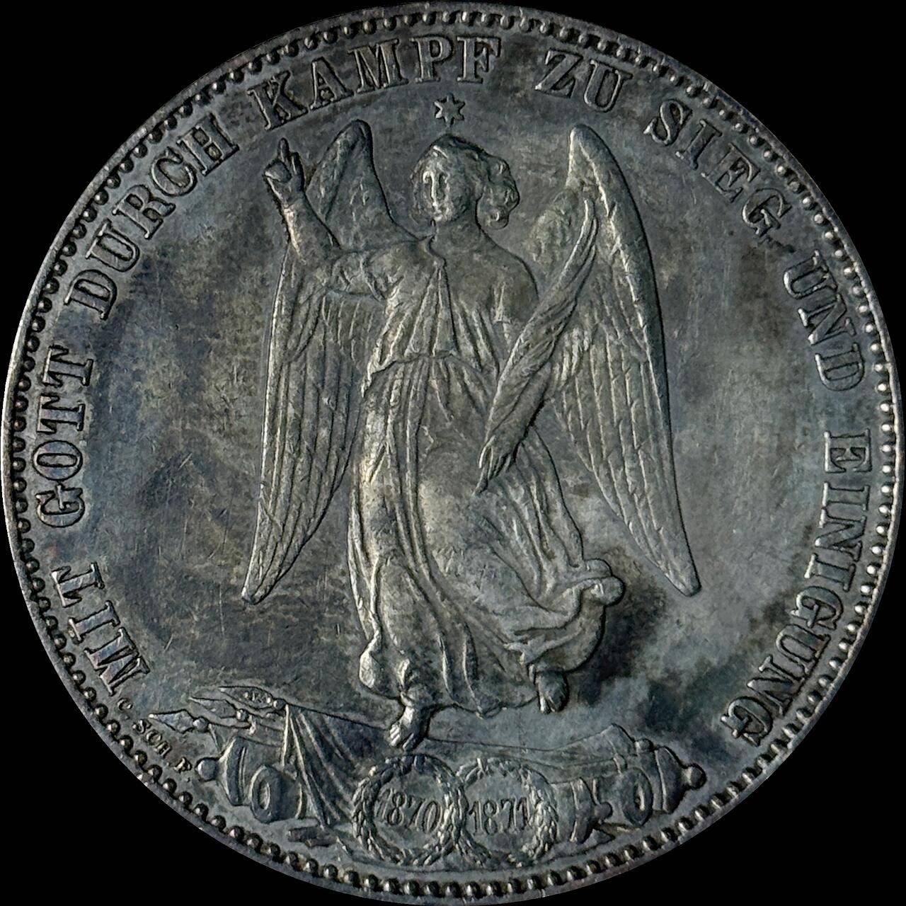 【雨安】【世界币章112-113期】周五/周六 两场连拍 2025-10-31 周五 19:30 保真 8秒倒数自动落锤 高效拍卖  [裸币德国] Germany 德国 德意志 1泰勒 Wurttemberg符腾堡 Thun.443 KM#0620 (1871) 普法战争 1871年