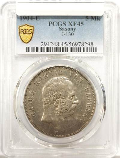 博洋堂世界钱币拍卖第144期（全场包邮） - PCGS XF45 德国萨克森1904年乔治国王流通5马克银币