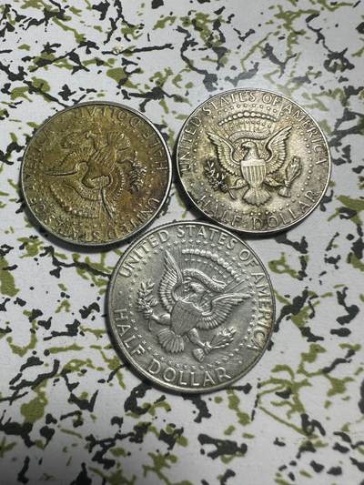 外国钱币，章 美国肯尼迪半元银币3枚，34.3g，0.4成银