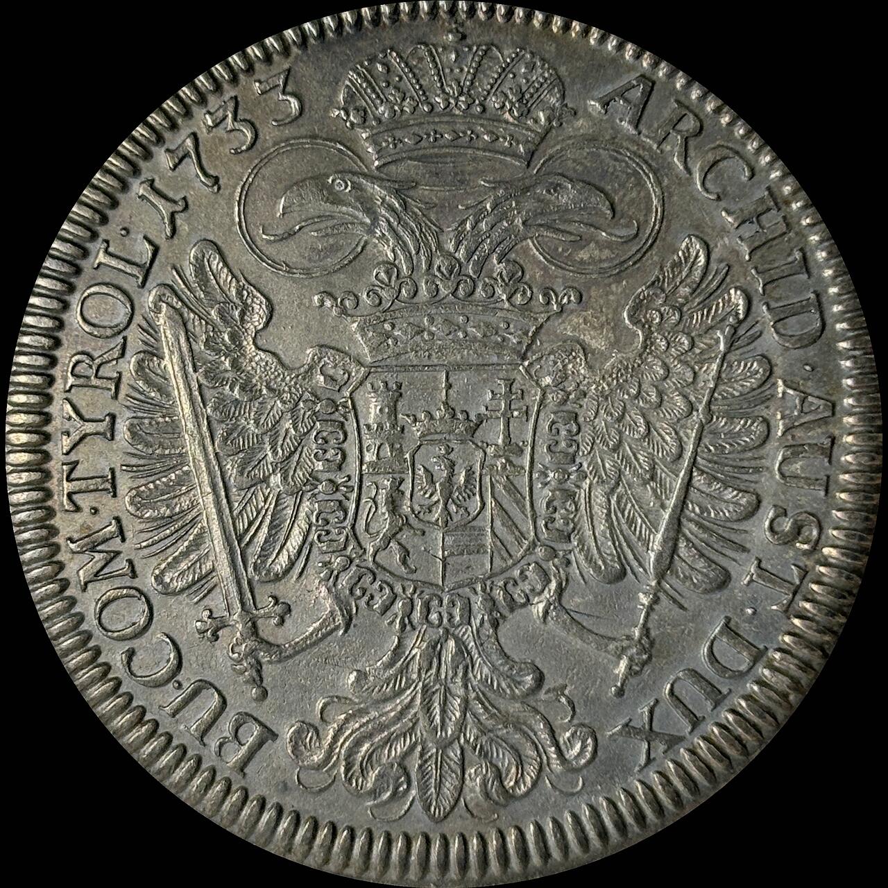 【雨安】【世界币章112-113期】周五/周六 两场连拍 2025-10-31 周五 19:30 保真 8秒倒数自动落锤 高效拍卖  [裸币各国] Austria 奥地利 1泰勒 1733年 查理六世