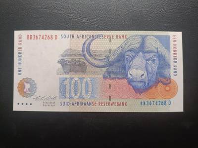 2025十一月第一期，总199期 - 南非1994年100兰特UNC-，少见首签首年份，非洲野牛和斑马迁徙