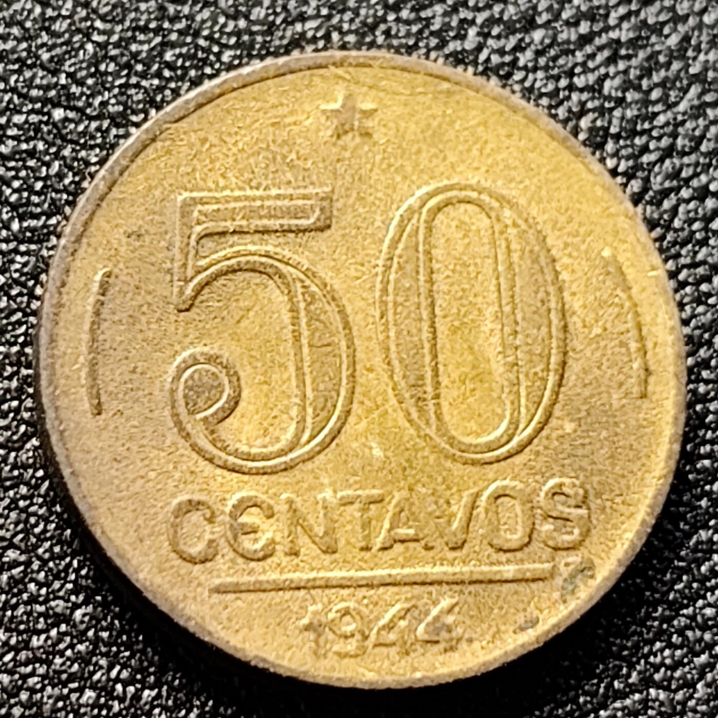 泉币菌-第121场-精品福利场 巴西1944年巴尔加斯50分铜币 21MM 