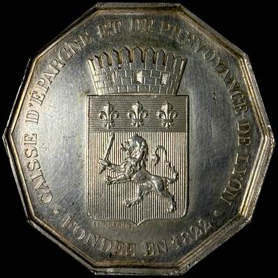 【雨安】【世界币章112-113期】周五/周六 两场连拍 2025-10-31 周五 19:30 保真 8秒倒数自动落锤 高效拍卖  - [章] France 章 法国 1822年 里尔市储蓄银行 十边形 银章