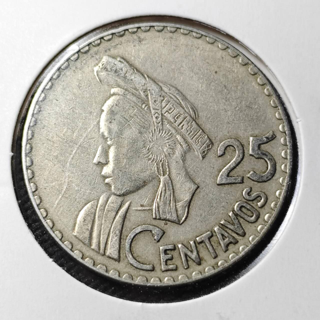 KK钱币收藏小铺  第361场  2月预留时间 周末发货  1966危地马拉25分 年份叠打?