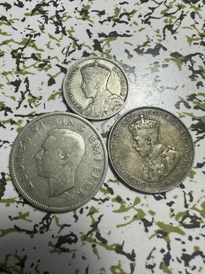 外国钱币，章 - 新西兰，英属海峡银币，3枚，0.5成银，27.6g