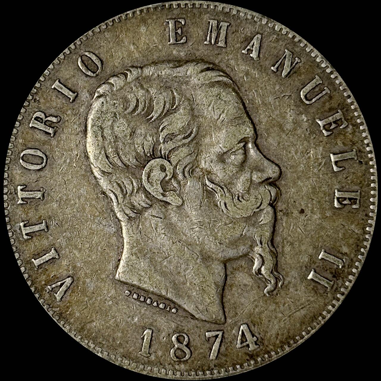 【雨安】【世界币章112-113期】周五/周六 两场连拍 2025-10-31 周五 19:30 保真 8秒倒数自动落锤 高效拍卖  [裸币各国] Italy 意大利 5里拉 1874年 埃马努埃莱二世