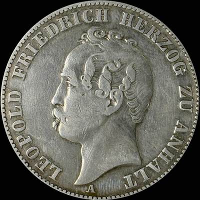 【雨安】【世界币章112-113期】周五/周六 两场连拍 2025-10-31 周五 19:30 保真 8秒倒数自动落锤 高效拍卖  - [裸币德国] Germany 德国 德意志 1泰勒 Anhalt-Dessau安哈特 Thun.009 KM#0014 1858年 双熊