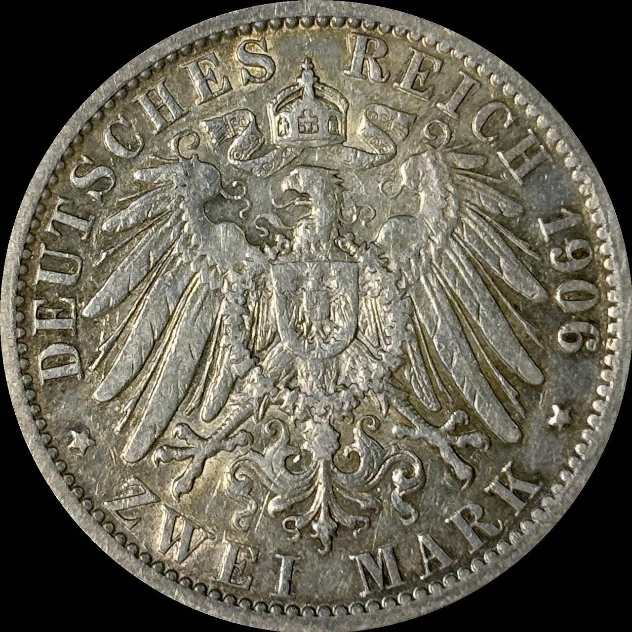 【雨安】【世界币章112-113期】周五/周六 两场连拍 2025-10-31 周五 19:30 保真 8秒倒数自动落锤 高效拍卖  [裸币德国] Germany 德国 帝国 普鲁士 2马克 威廉二世 1906年