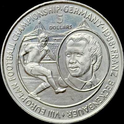 ＜小葵钱铺＞第64期·克朗币·套币·银币场·满200包邮，不寄存·3号发货 - 纽埃1988年欧洲足球锦标赛·德国（弗朗茨·贝肯鲍尔）5元克朗型纪念币