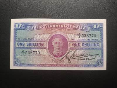 2025十一月第一期，总199期 - 英属马耳他1942版1先令UNC-背面微污首冠A/1，乔治六世国王，少见战时英属殖民地辅币品种
