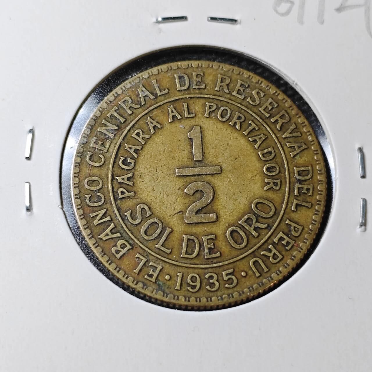 KK钱币收藏小铺  第361场  2月预留时间 周末发货  1935秘鲁1/2索尔铜币 早年份