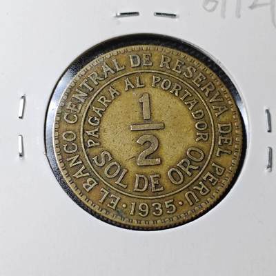 KK钱币收藏小铺  第361场  2月预留时间 周末发货 -  1935秘鲁1/2索尔铜币 早年份