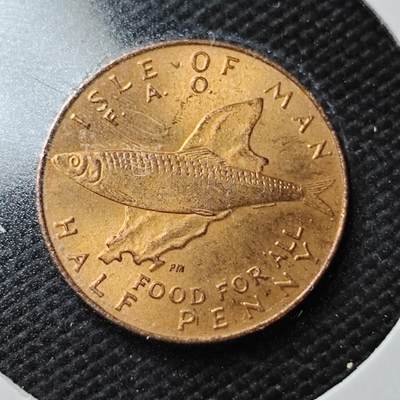 KK钱币收藏小铺  第362场  2月预留时间 周末发货 -  1977马恩岛半便士铜币 好品