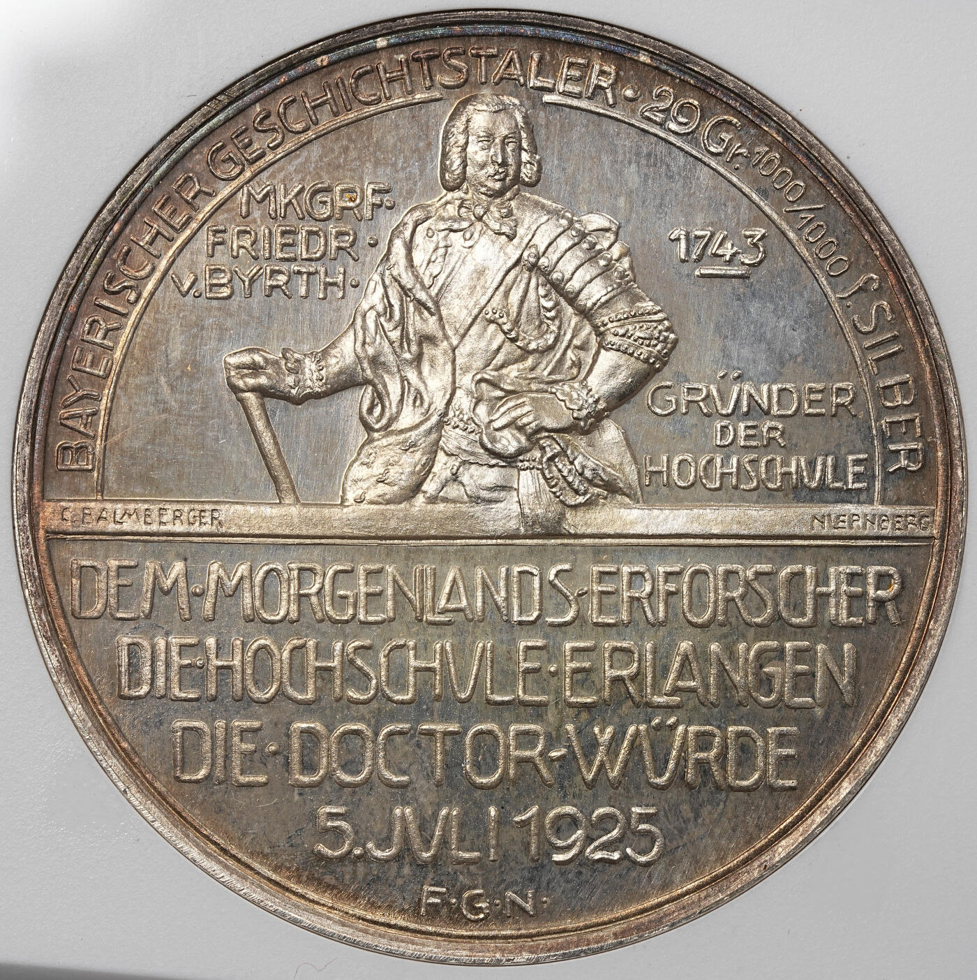 修遠堂世界钱币第九十一期 NGC MS64 1925年巴伐利亚王储-鲁普雷希特（路德维希三世长子）被埃尔朗根大学授予荣誉学士学位纪念大银章