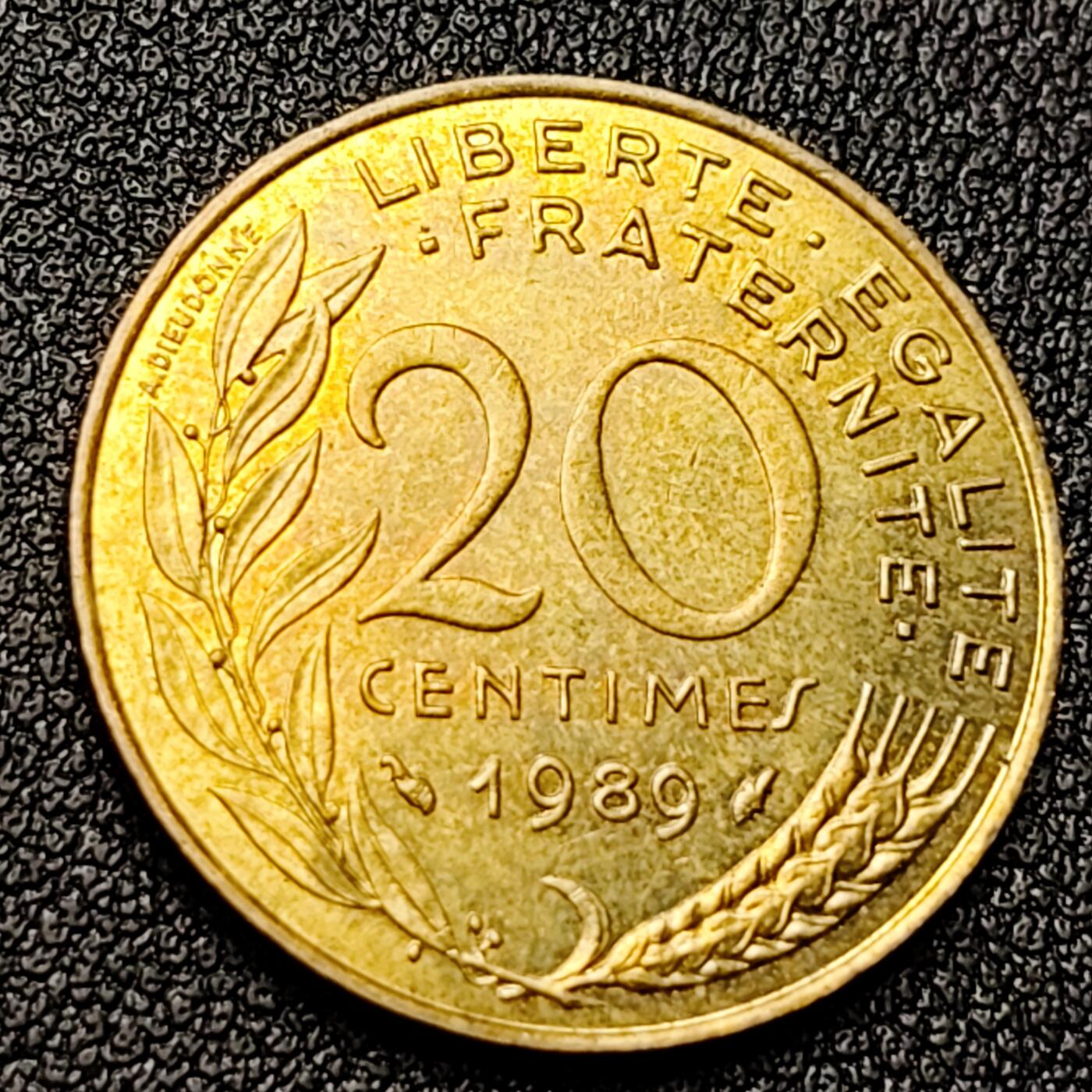 泉币菌-第120场-精品福利场 法国1989年20生丁铜币 玛丽安娜 入欧前末版 绝版