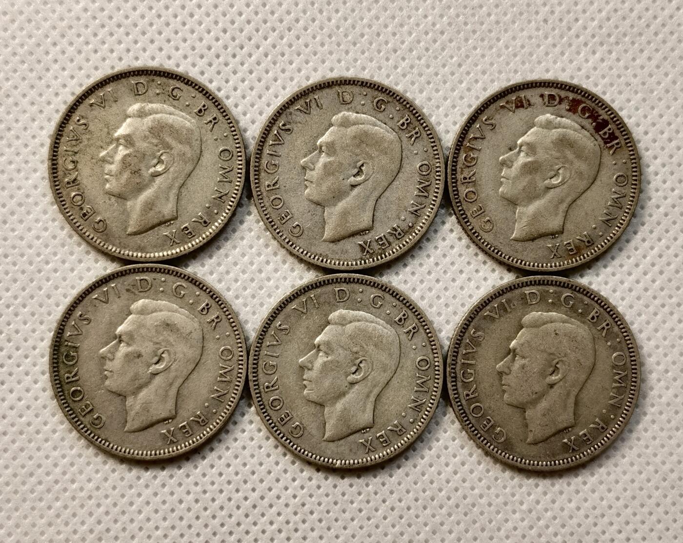 甄臻铺-世界币章拍卖（第37期），送拍享返佣金等优惠多多 英国1940-1946年1先令银币6枚 苏格兰版 年份不重复难找